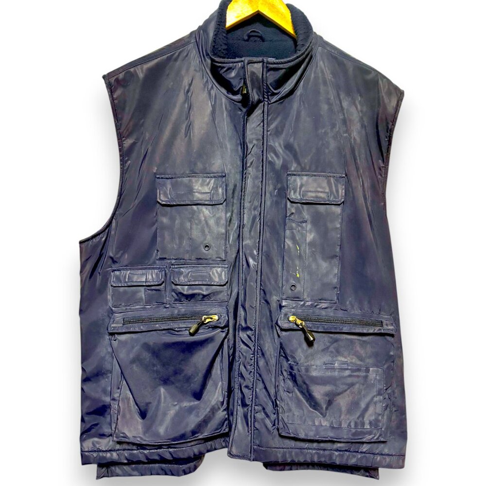 COMMON MAN DALE WATERS‎ HUNTING FISHING BLUE VEST SZ XL POLYURETHANE STREET WEAR